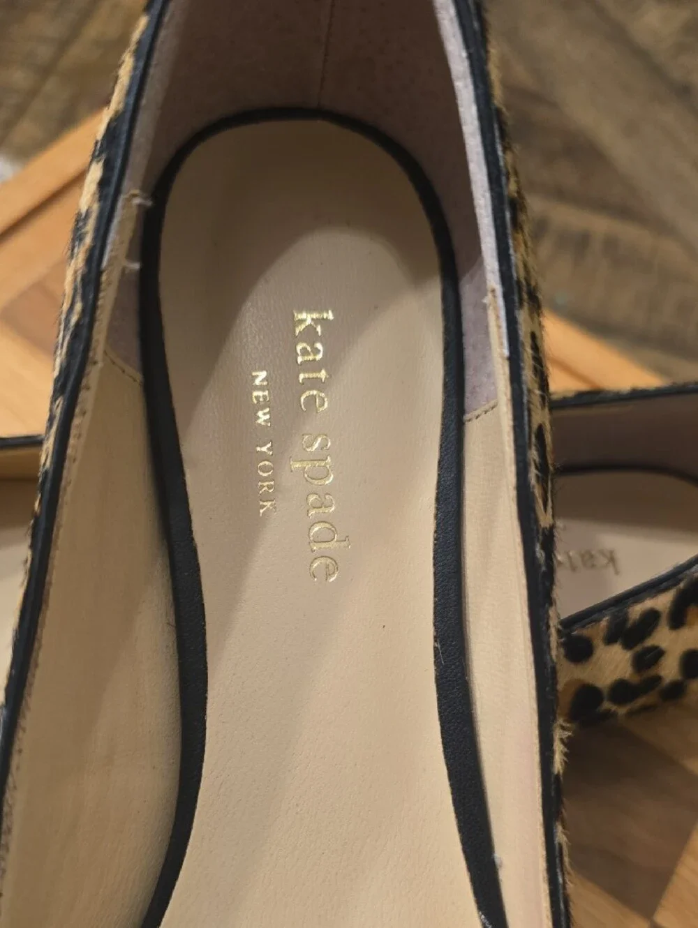 kate spade Size 9 Leopard-Print Pointed Toe Flats with Black Bow Accent